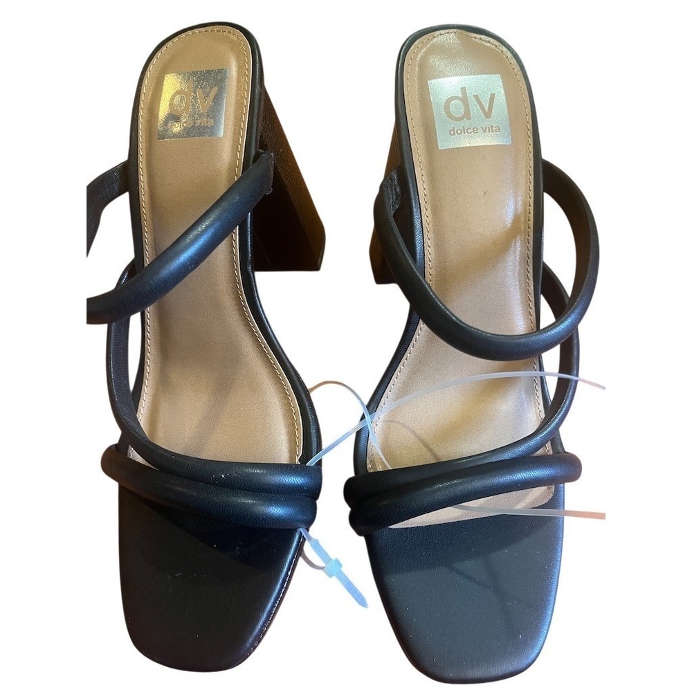 Dolce Vita Pyro Womens Slide Sandals Black Square Toe Strappy Block Heel Sz 9.5